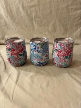 Lilly Pulitzer NIB GWP Travel Tumblers w/ Lids Set Of 3 New BX45